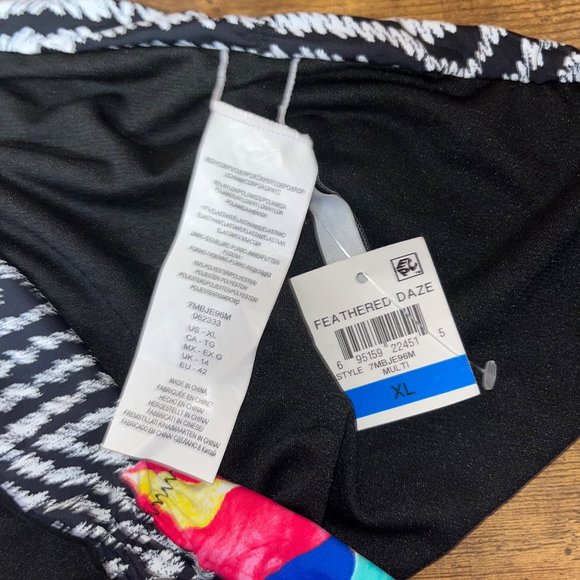 Bar III BLACK MULTI Feather Daze Print Side-tab Bikini Swim Bottom XL NWT - Picture 6 of 6